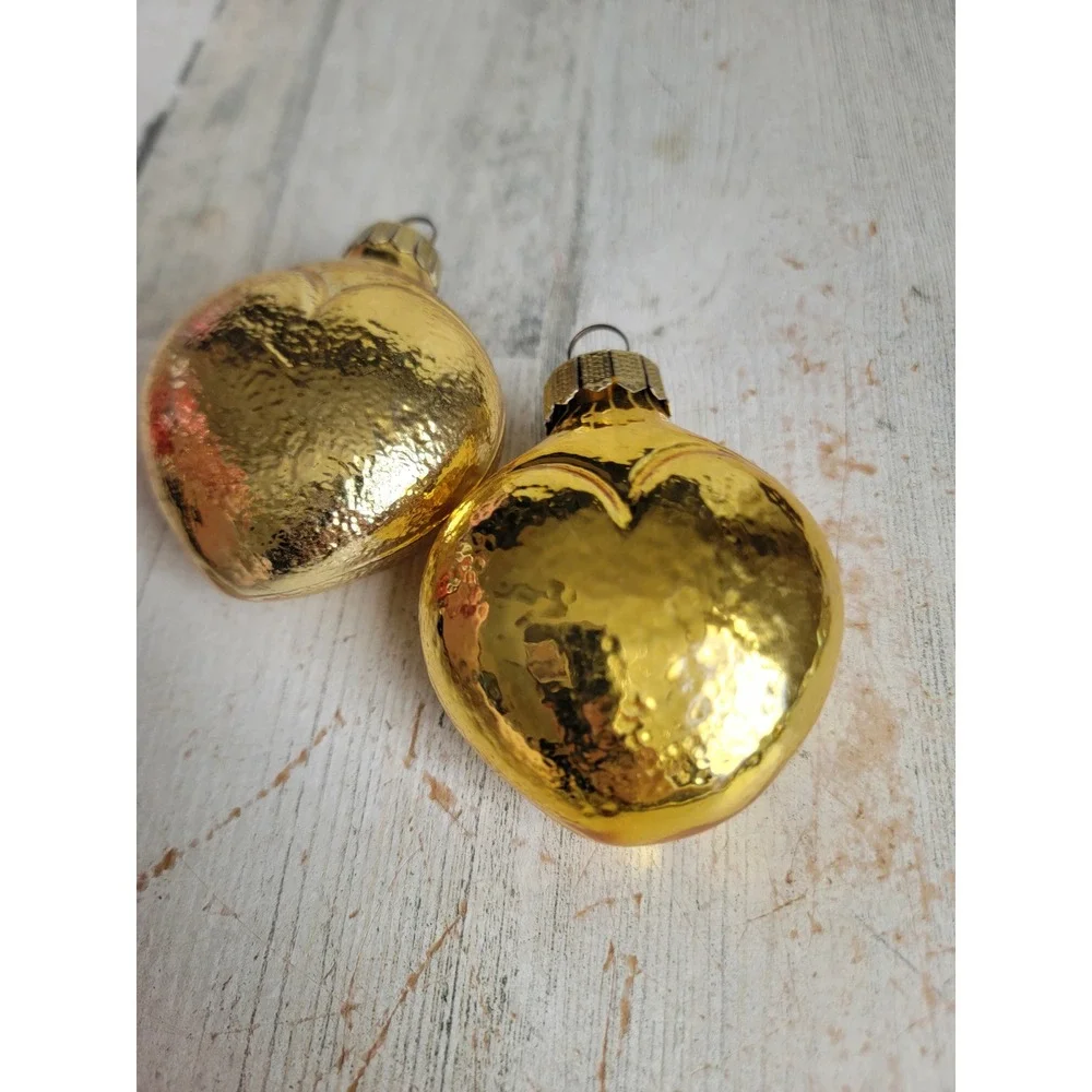 Vintage golden heart glass yellow ornament Xmas Valentine set home decor